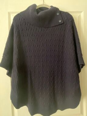 Talbots Poncho style cable knit sweater navy blue size medium